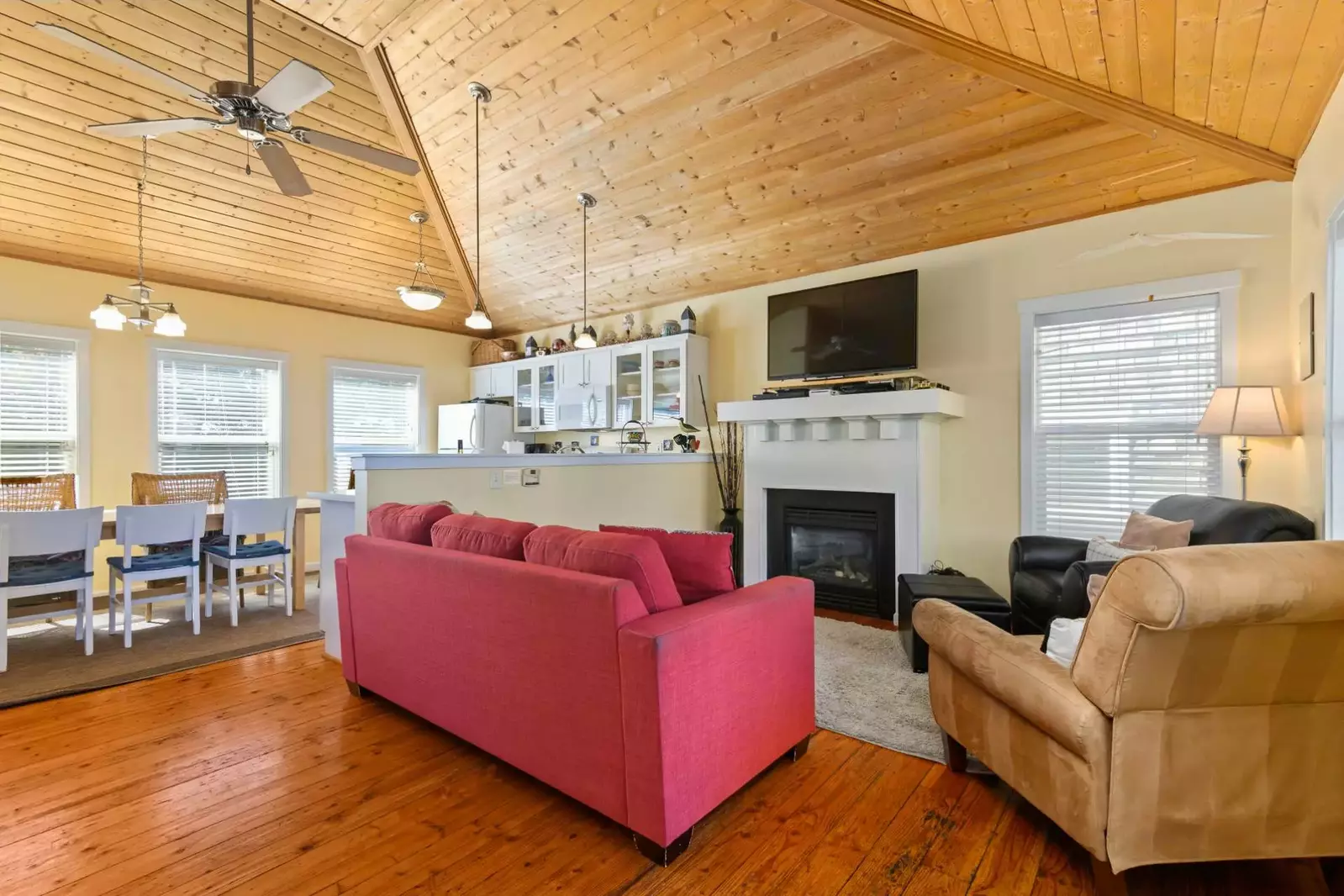 Watch you favorite movies, shows, and sports on this smart tv while relaxing in front of a cozy fire.