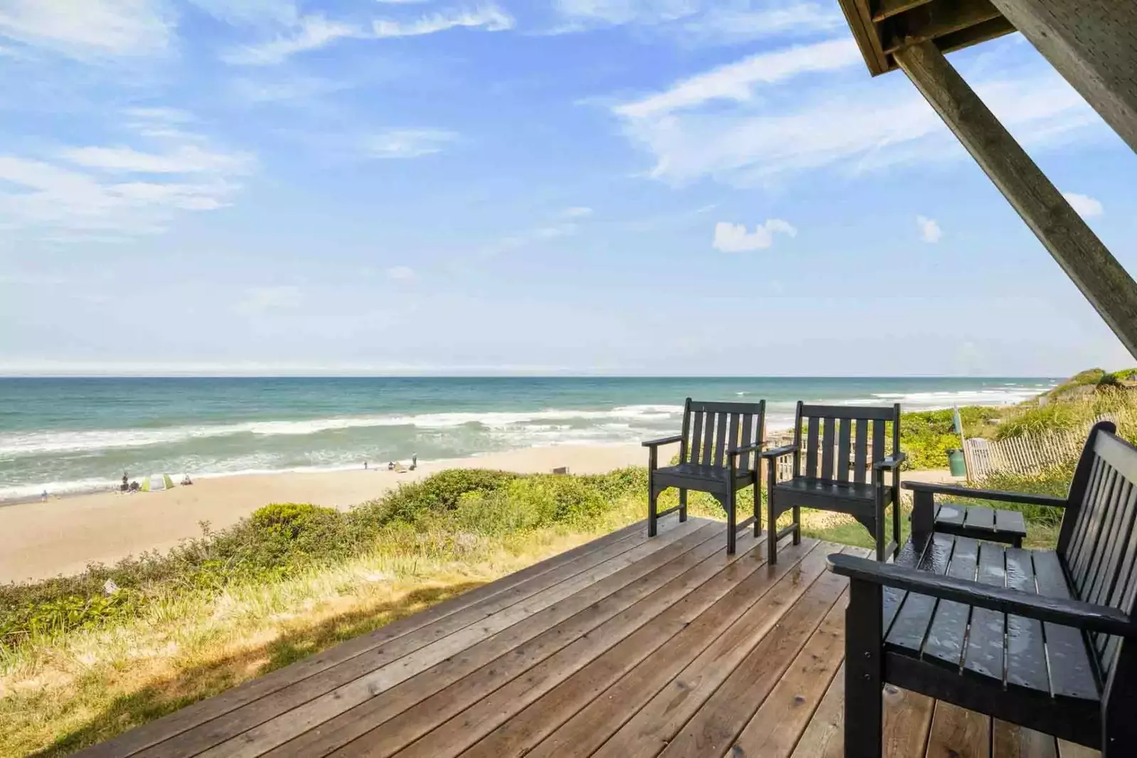 The deck is a perfect place to hang out and enjoy the ocean view.