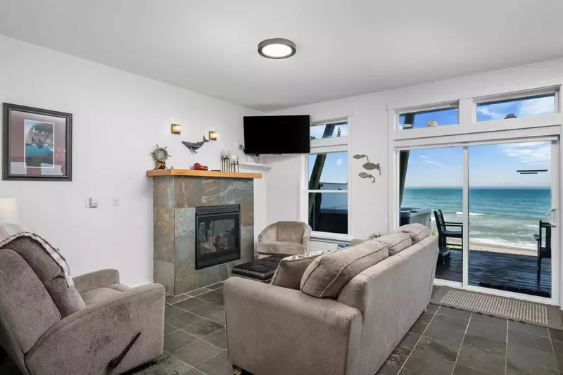 The fireplace is an excellent place to relax after a day of exploring the Oregon Coast!