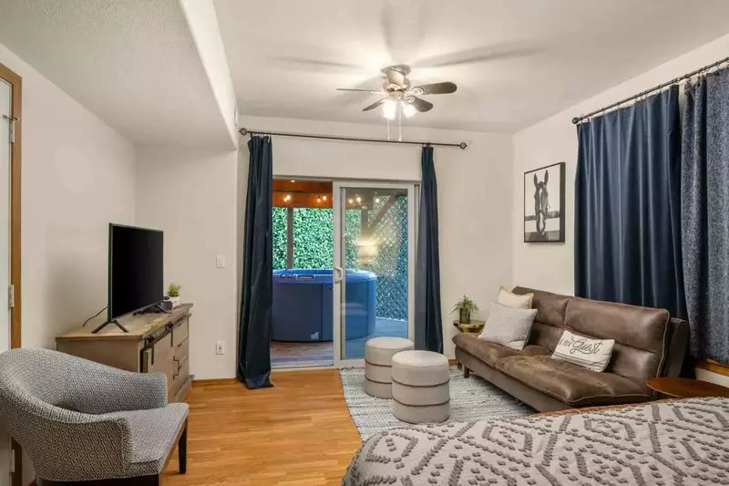 Step right out of the bedroom into the the hot tub.