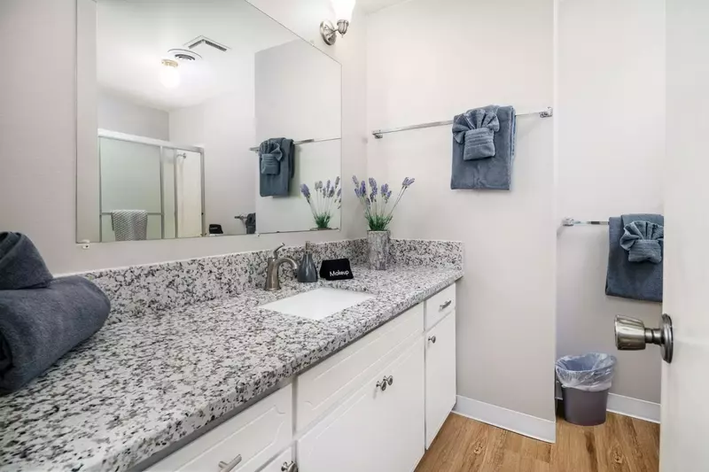 The bathroom is spacious and always squeaky clean.