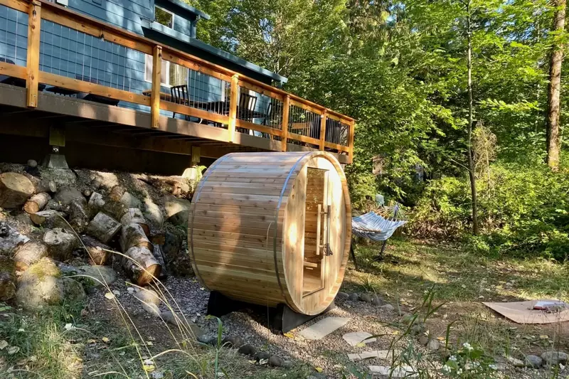 After a fun day of skiing, making snowmen, and other winter activities warm up in the sauna!