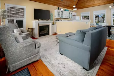 Watch you favorite movies, shows, and sports on this smart tv while relaxing in front of a cozy fire.