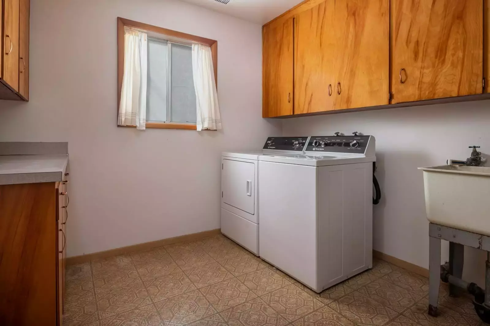 A washer and dryer are provided for your laundering needs.