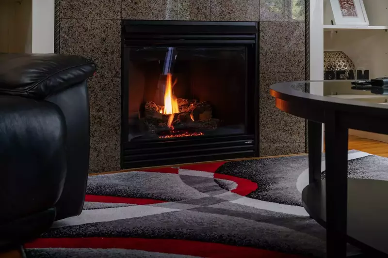 The gas fireplace is ready whenever you desire.