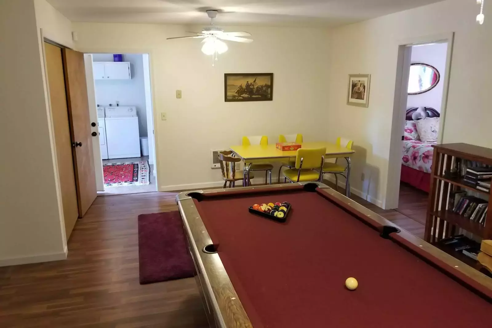 Pool Table And Game Room Connected To Two Bedrooms and Laundry.