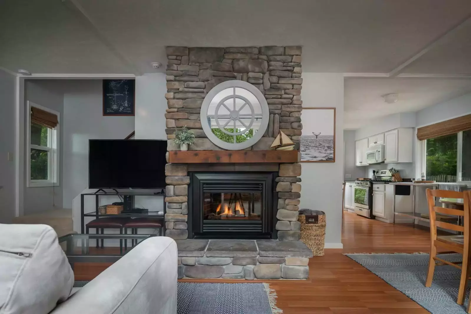 Open layout for living room, dining, and kitchen