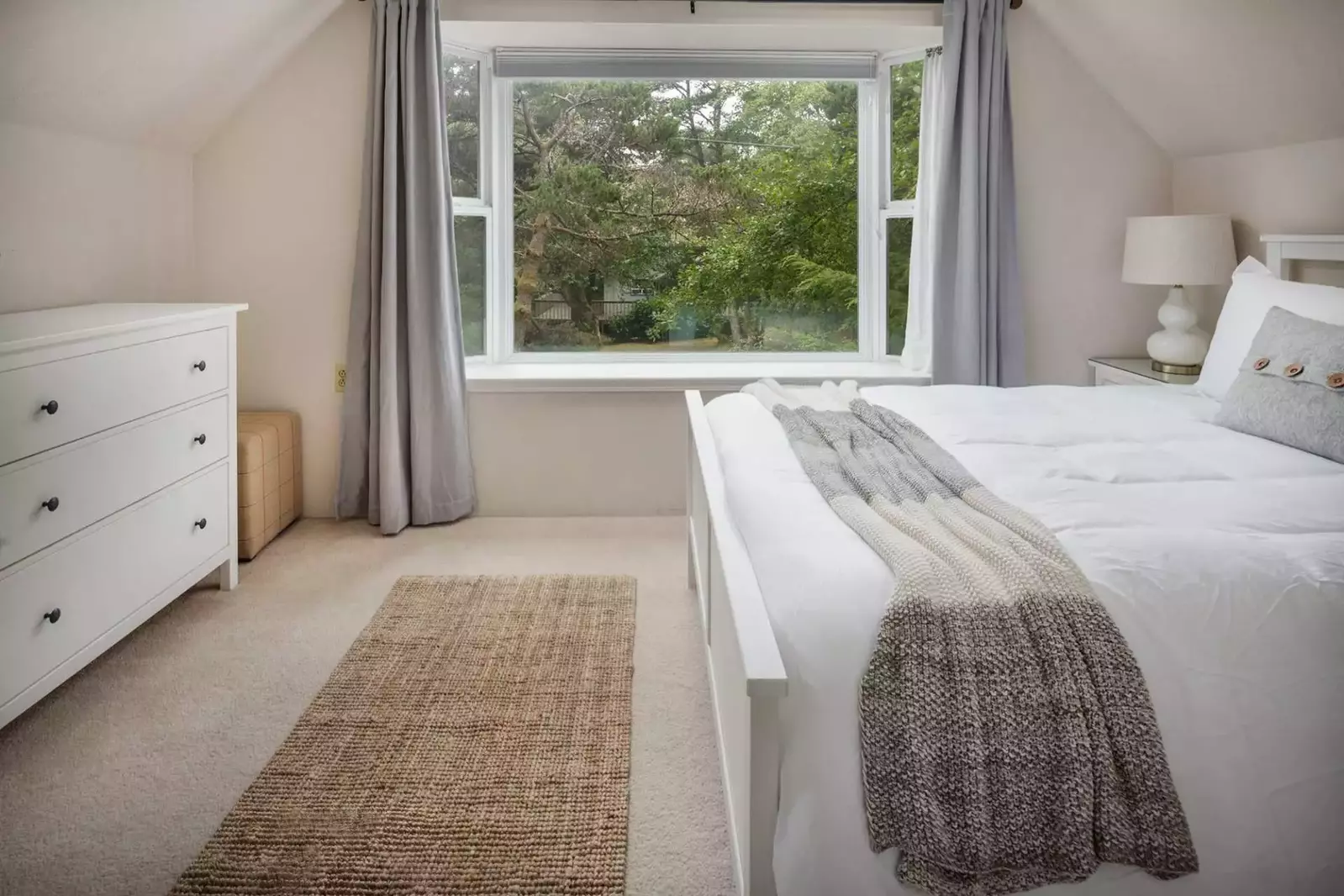 Master bedroom with large bay window