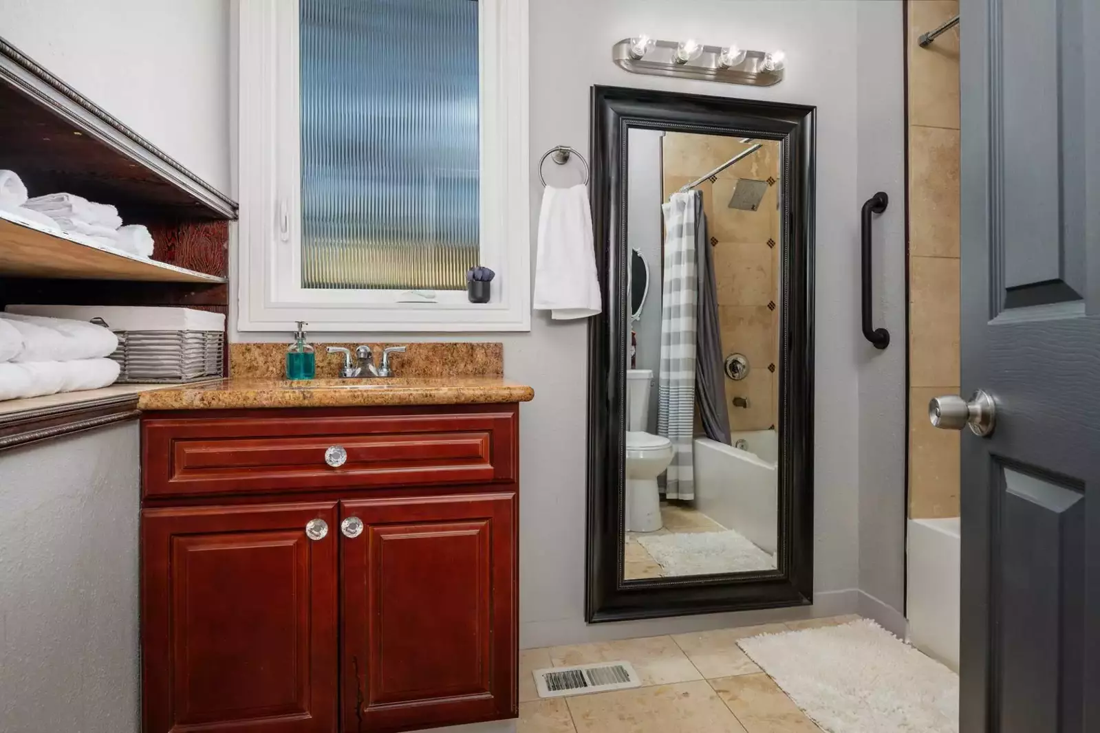 One of two full baths on the main level.