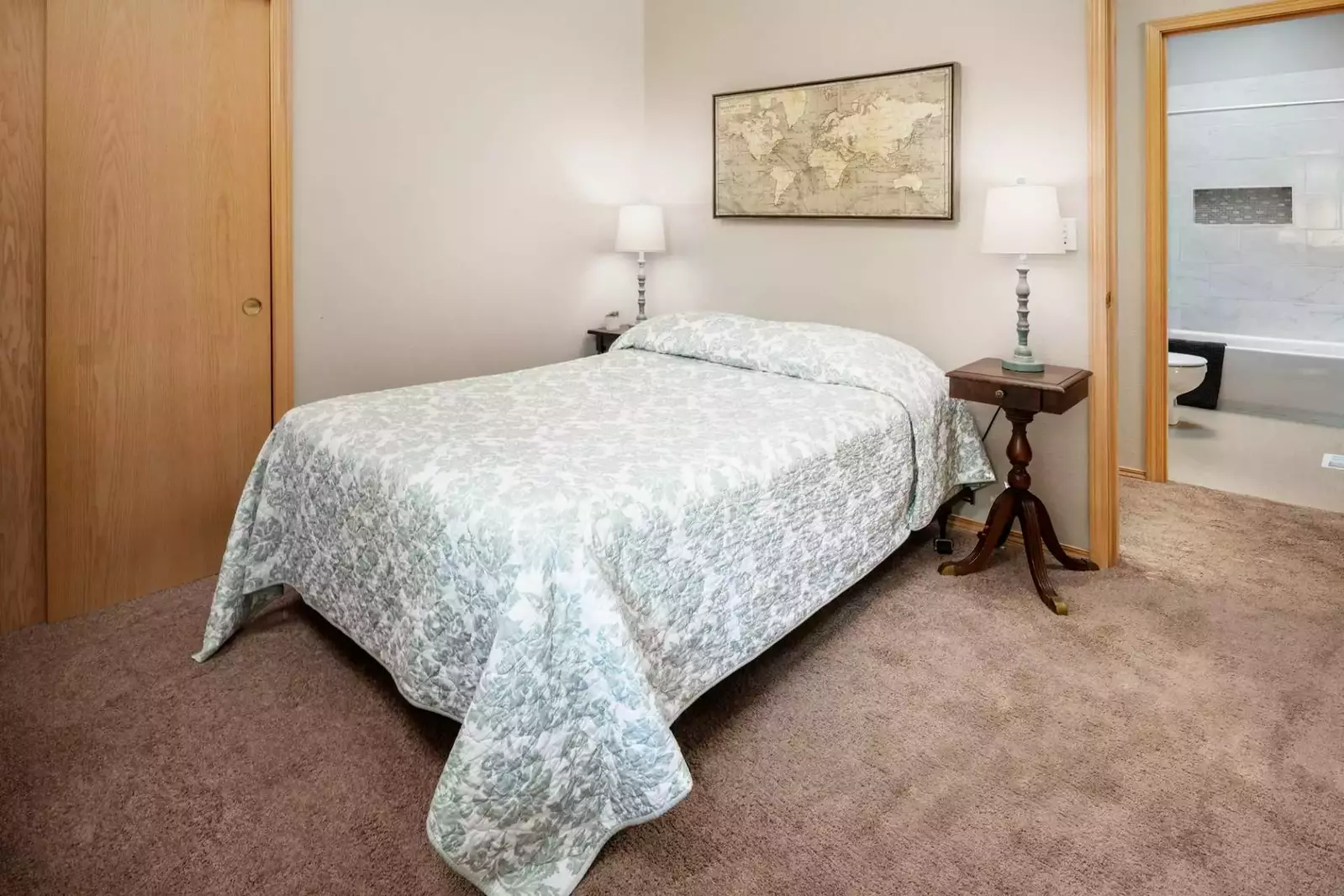 This bedroom has all the necessities for a comfortable nights sleep