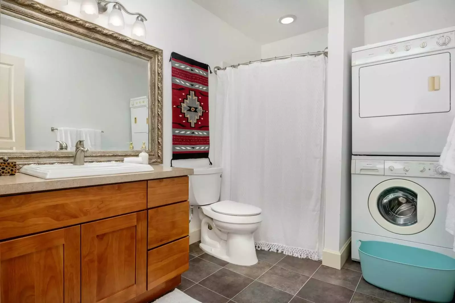 This rental has an up to date washing machine and dryer for guest use.