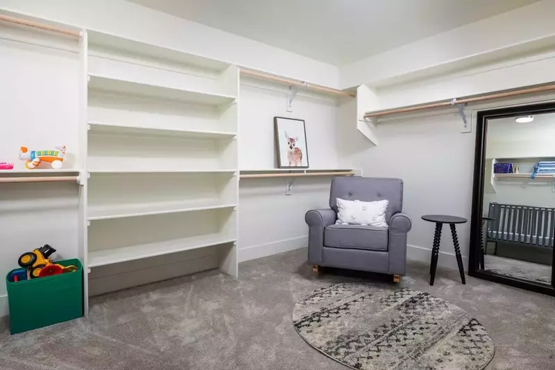 The master walk-in closet was turned into a nursery/ play area.