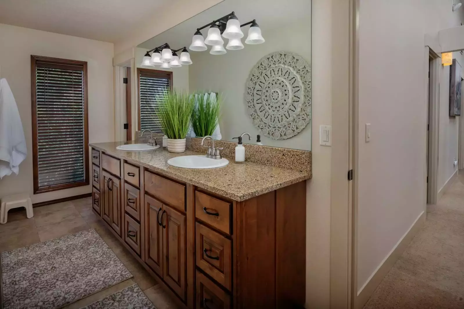 The master bedroom and bathroom is very spacious and nicely furnished.  -Cindy R.