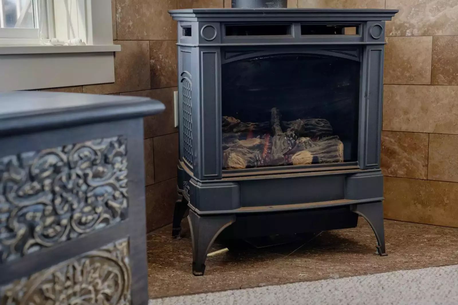 Stay cozy with the fireplace.