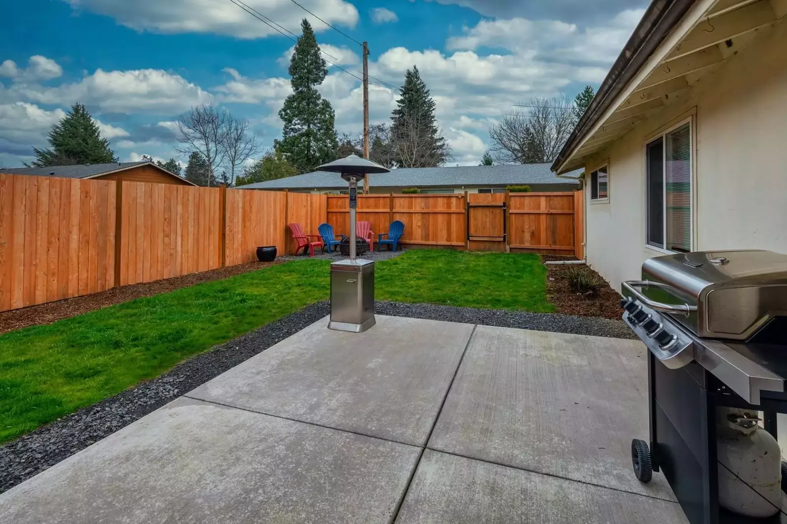 Small yard for kids to have some fun, with a barbecue and fire pit. Overall clean and well maintained.  -Manish