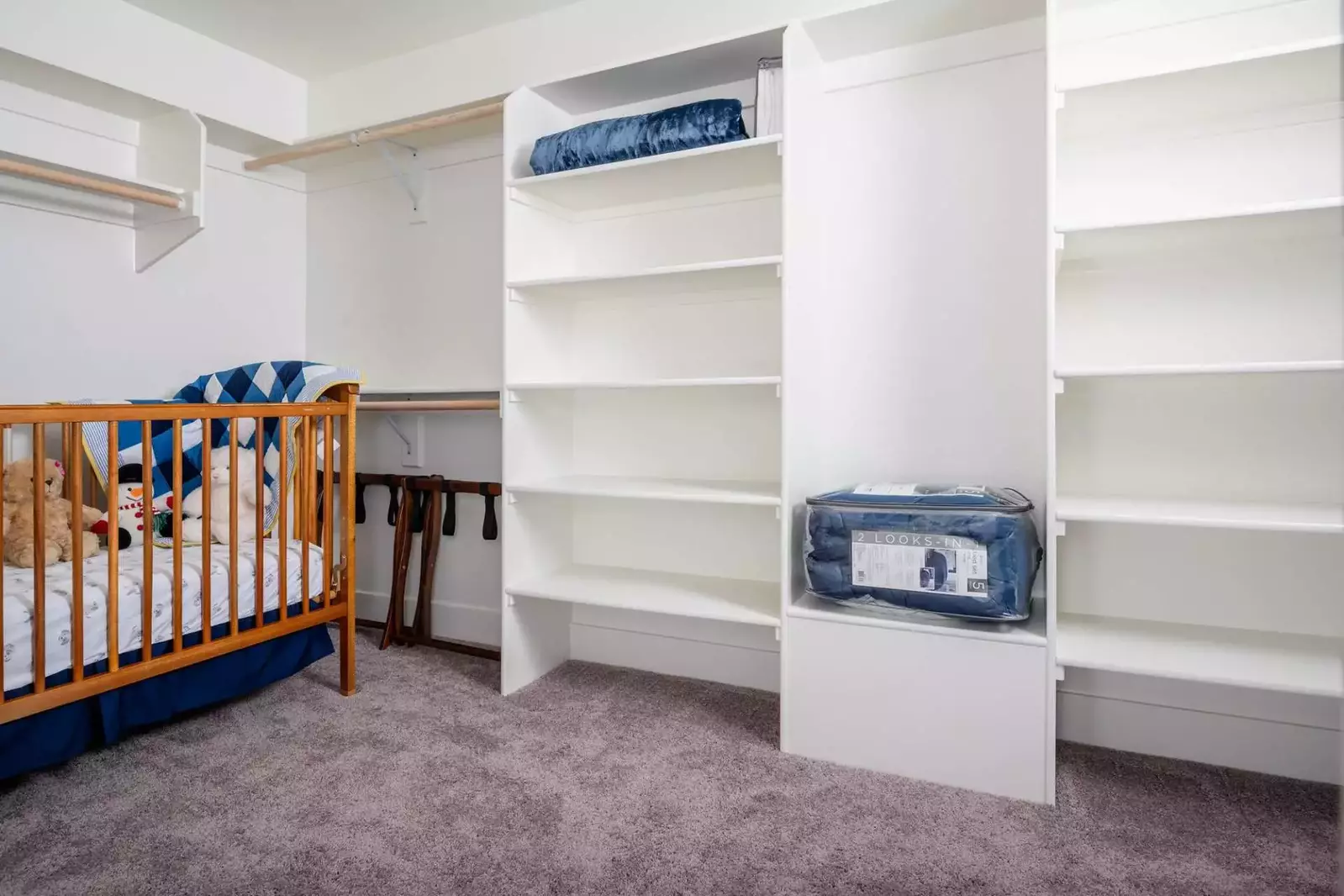 Primary closet has been converted into a small nursery with a pack n play and some amenities for those travelling with youngsters.