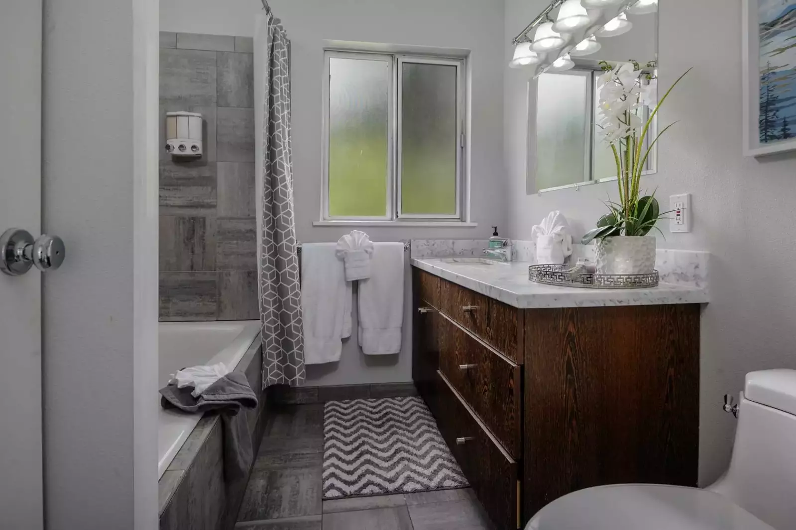 The bathrooms were clean, roomy and updated.  -Holly