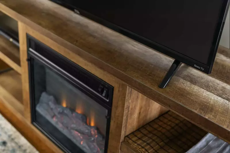 Watch you favorite movies, shows, and sports on this smart tv while relaxing in front of a cozy fire.
