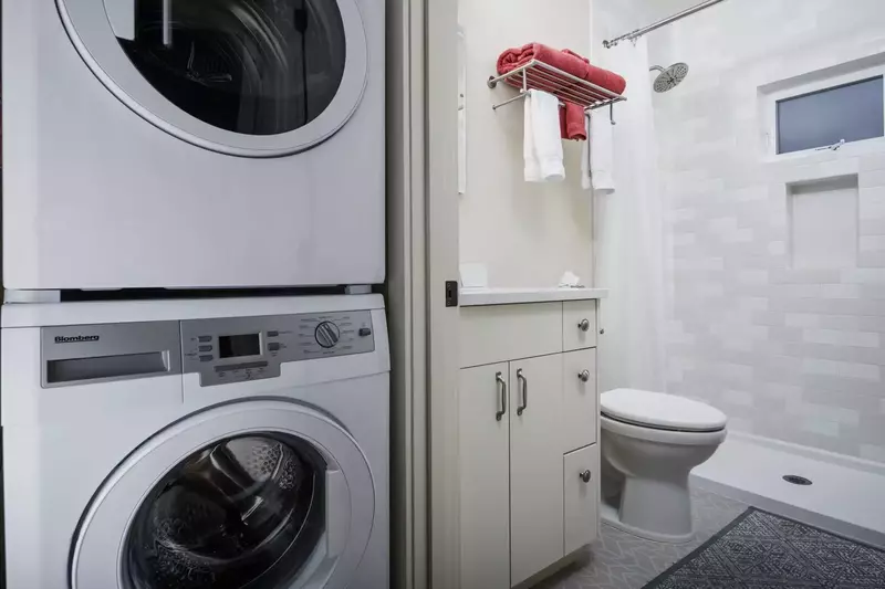 Stackable washer and dryer for your laundering needs.