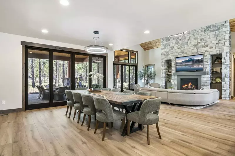 The dining room and living room combine into a perfect place to hang out.