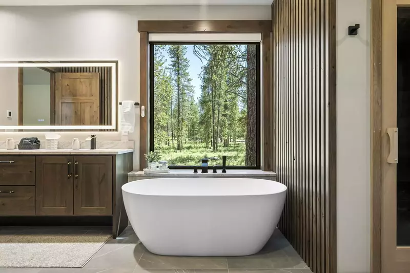 Soak in the tub while enjoying the view.