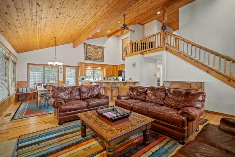 Rustic interiors and large living space.