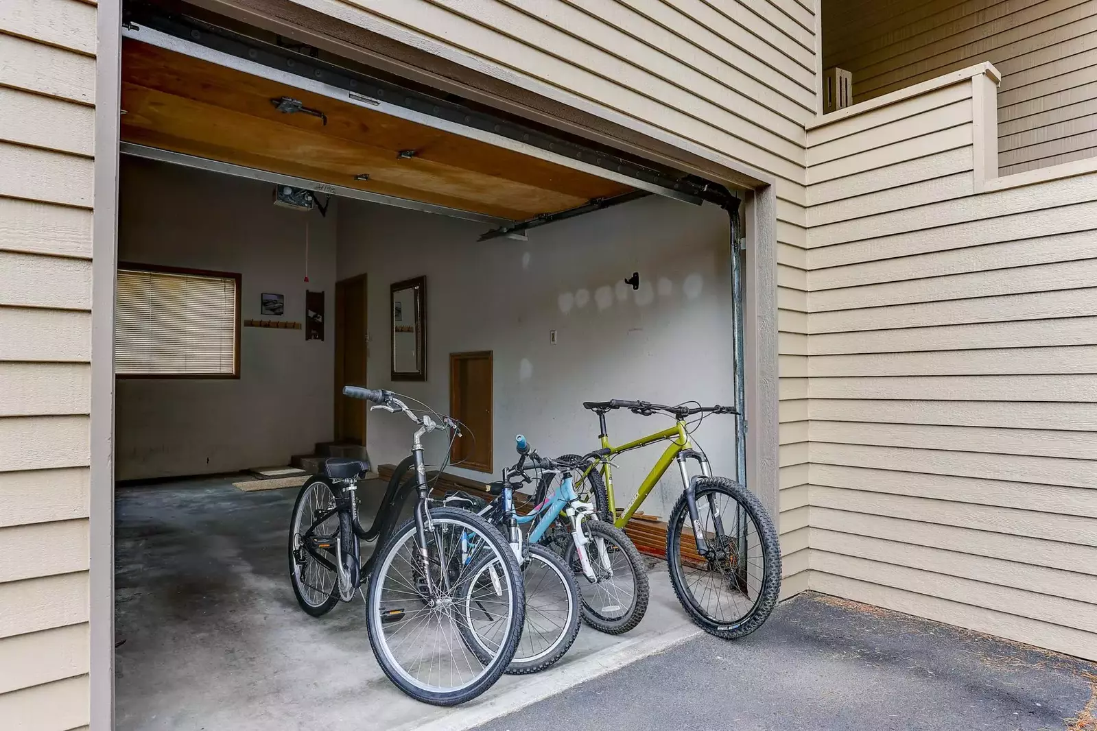 4 bikes are ready to hit the trails right next to the home.