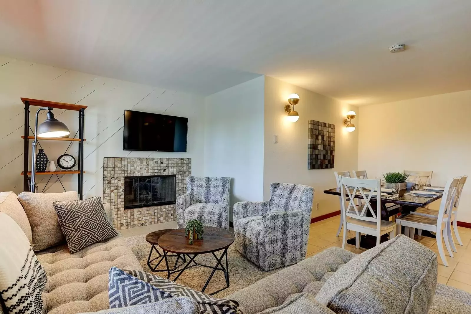 Watch you favorite movies, shows, and sports on this smart tv while relaxing in front of a cozy fire.