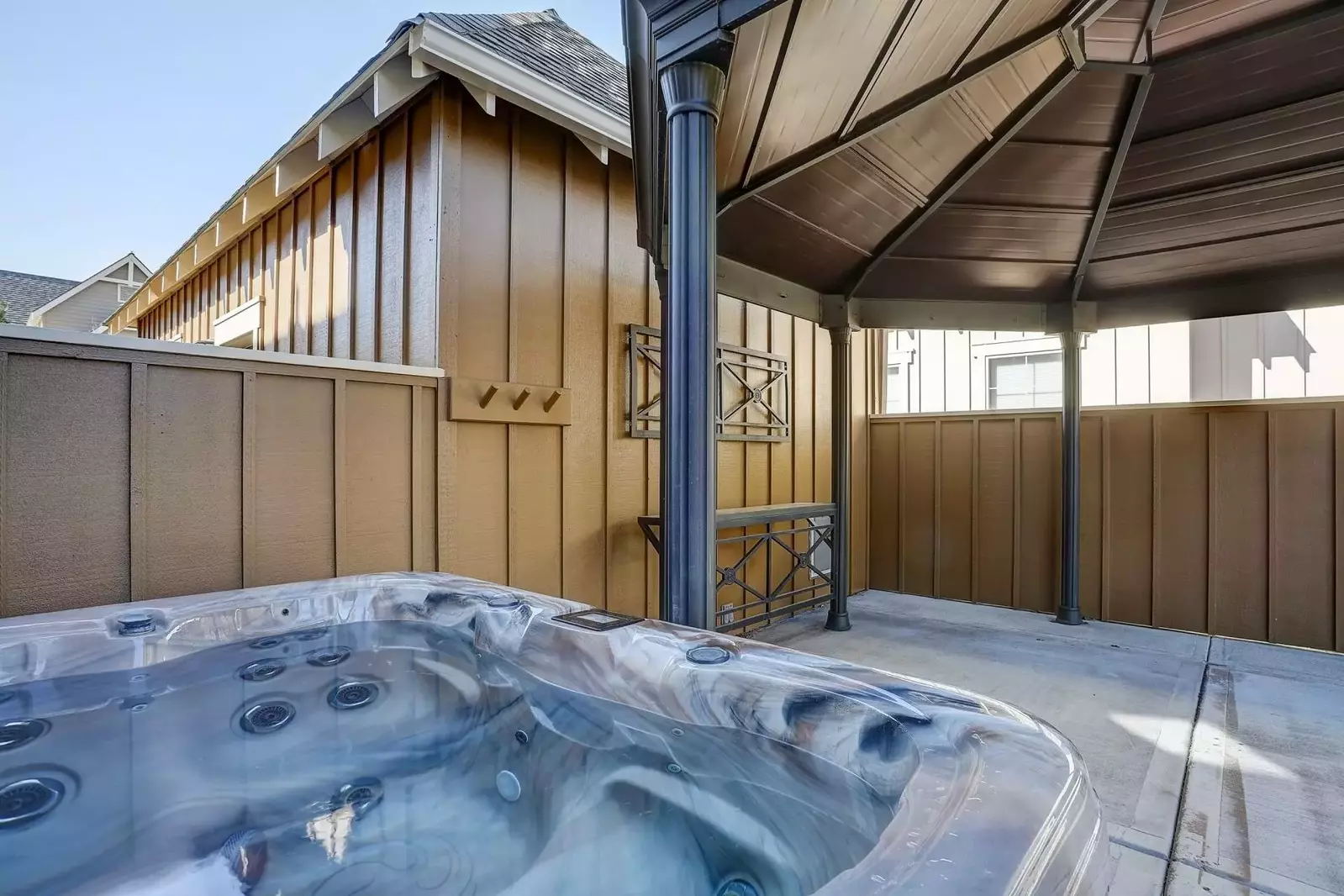 The hot tub is a perfect place to relax after a day of high desert hiking or snowy adventures.