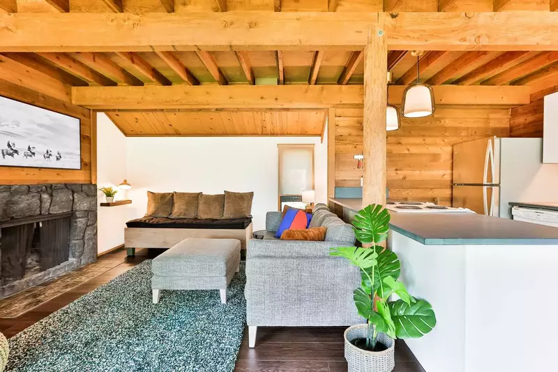Exposed natural wood ceiling and walls.