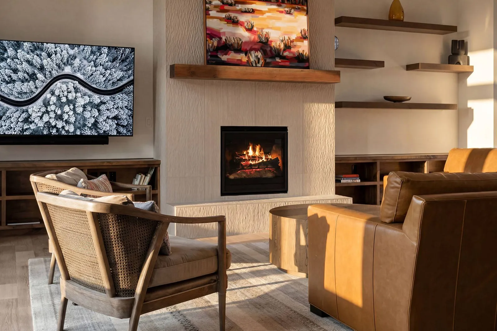 The fireplace is an excellent place to enjoy a hot coco!