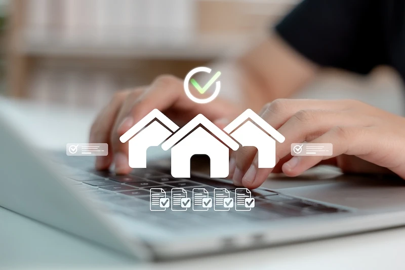 graphic of homes being managed on computer