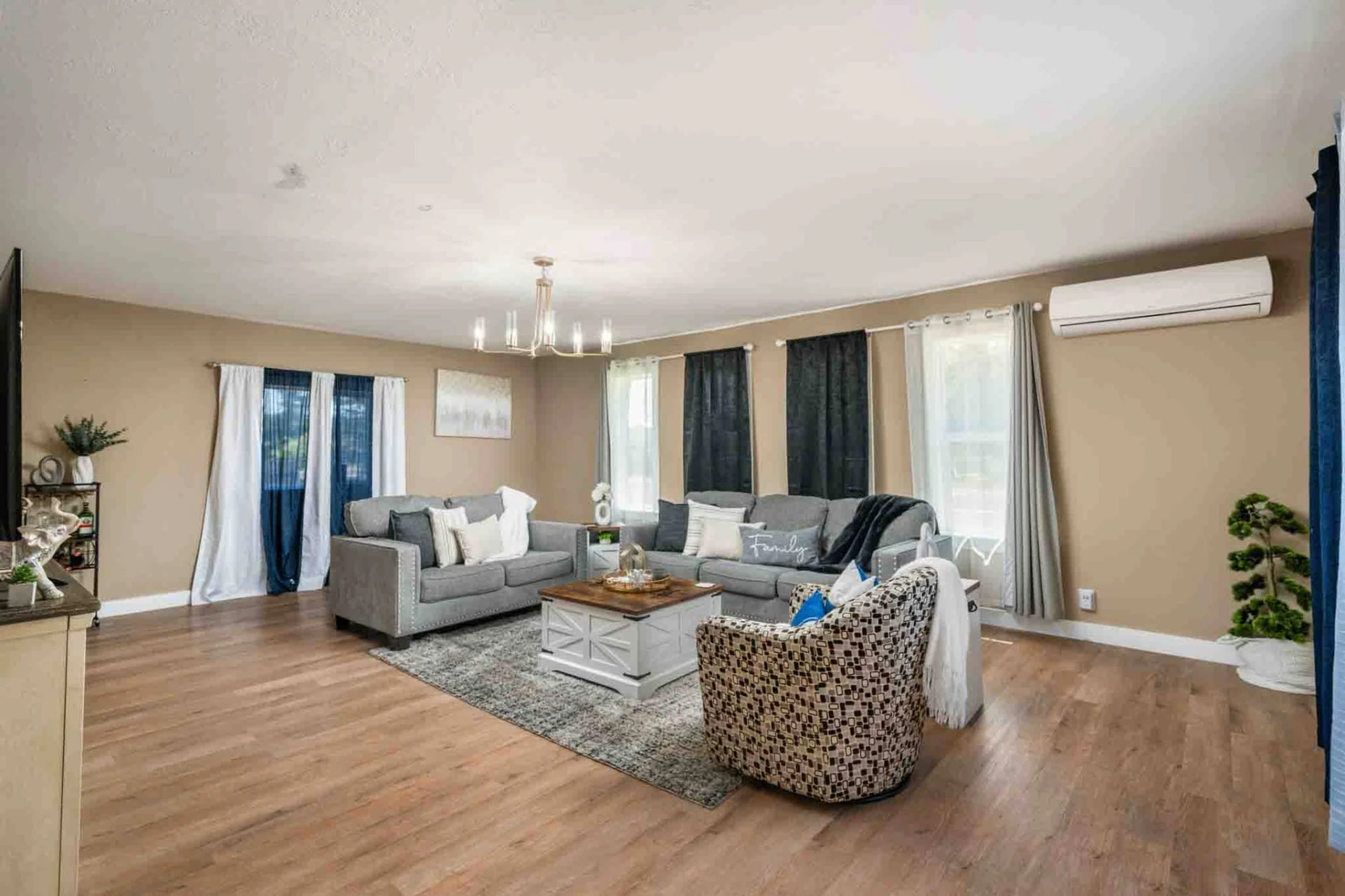 The living room is spacious and relaxing.