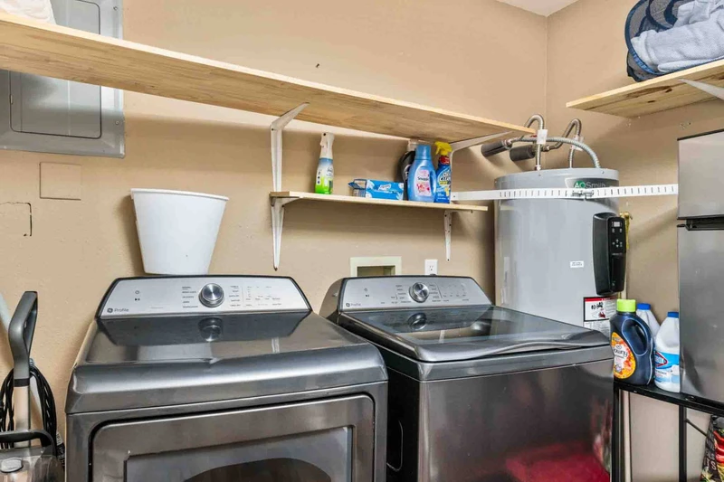 This rental has an up to date washing machine and dryer for guest use.