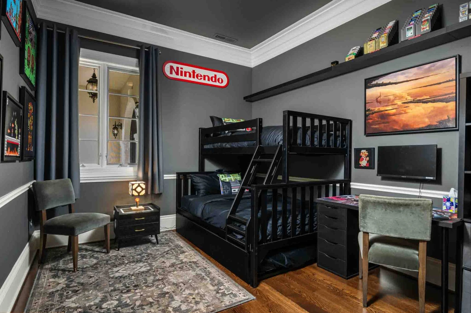 The Nintendo Room, immerse yourself in a majestic collection of Nintendo-themed memorabilia and then play retro video games to your hearts content.